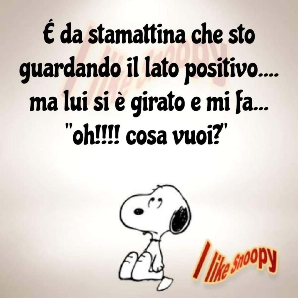 È da stamattina che sto guardando il lato positivo... Ma lui si è girato e mi fa... "Oh!!! Cosa vuoi?"