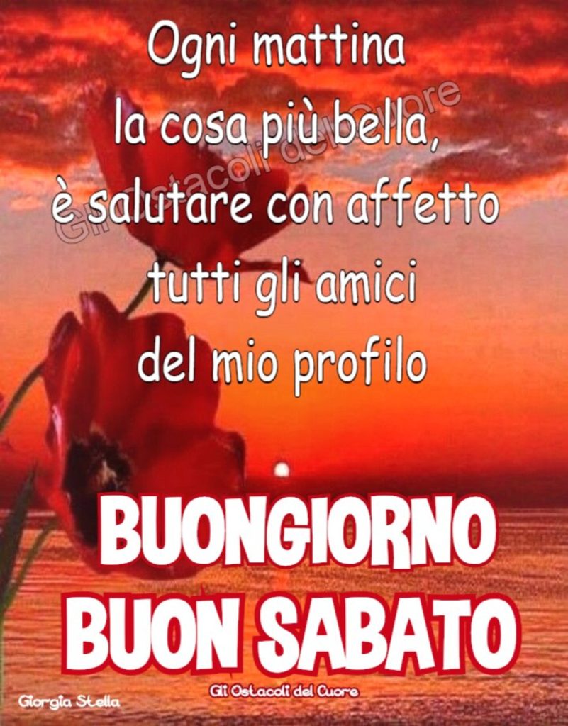 Ogni mattina la cosa più bella è salutare con affetto tutti gli amici del mio profilo. BUONGIORNO BUON SABATO